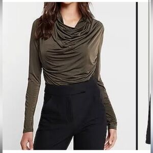 Express Olive Green Satin Cowl Neck top